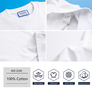 100% Cotton Heavyweight Plain Oversized Mock Neck Plus Size Women's T-<b>Shirt</b> with Embroidery and Custom Logo Printing - Product Image 4