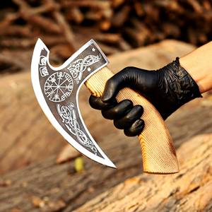 Cuchillo para Pizza Vikingo Nordic Forge, Cuchilla de Acero al Carbono de 9 Pulgadas, Mango de Madera de Fresno, Funda de Cuero, Hacha Personalizada al por Mayor - Product Image 6