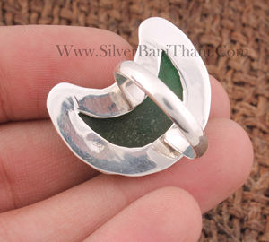 Anillo de Jade Verde Natural Vintage, Media Luna, Plata de Ley 925, Joyería de Luna Creciente, Borde Punteado, Anillo Retro con Piedras Preciosas para Mujer - Product Image 6