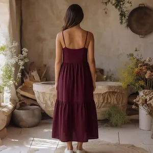 ชุดเดรสมิดิสายเดี่ยวสีทึบสำหรับผู้หญิงแขนกุดลำลองทรงหลวมชุดฤดูร้อนที่หรูหรา - Product Image 2