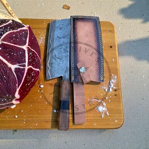 Cuchillo de carnicero de acero damasco y cobre hecho a mano, de alta resistencia, 8-9.9 pulgadas, ambidiestro, con funda de cuero ecológica. - Product Image 3