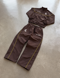 Ensemble de survêtement unisexe marron, veste zippée intégrale et pantalon, couleur unie, polyester, vêtements de sport décontractés, tenue d'automne légère - Product Image 2