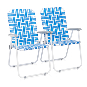 Lot de 2 chaises de plage pliantes bleues et blanches à rayures, 120 kg, avec tube en acier et sangle en PP, code 70635530 - Product Image 1