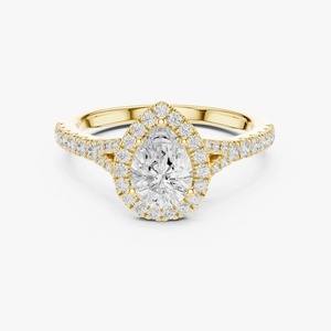 Anillo de compromiso de oro amarillo de 9K con diamante de laboratorio de 1 quilate talla pera, halo y tallo dividido, joyería nupcial pavé al por mayor - Product Image 1