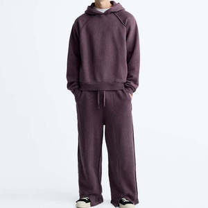 Men's Oversized Pullover Crew Neck <b>Purple</b> Tracksuits Customized Spring Autumn Acid Washed Hoodie & Pants Set - Product Image 1