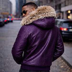 High Quality Casual Winter Fashion Men's Genuine Cow Leather <b>Jacket</b>-<b>Zipper</b> Front Logo Turn-down Collar <b>Pockets</b> Customized Design - Product Image 3