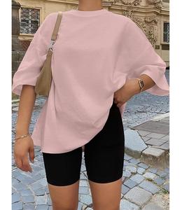 เสื้อยืดผู้หญิงดีไซน์ใหม่ ผ้าฝ้ายแท้ 100% แขนครึ่งตัว คอเฉียง ไหล่ตก ทรงโอเวอร์ไซส์ สวมใส่สบาย ระบายอากาศได้ดี ผลิตในบังกลาเทศ - Product Image 5