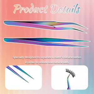 Pinzas de Precisión para Pestañas de Acero Inoxidable con Punta Suave y Acabado Arcoíris, con Bolsa con Cordón, Profesionales para Extensión de Pestañas y Cejas - Product Image 2