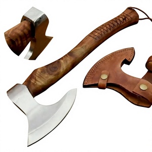 Hache tactique artisanale en acier inoxydable, très tendance, avec manche en bois et étui en cuir, pour fendre du bois et la survie - Product Image 1