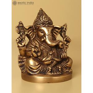 รูปปั้นพระพิฆเนศทำด้วยมือ3นิ้วรูปปั้นทองเหลืองรูปปั้นขนาดเล็กสำหรับให้เป็นของขวัญผลิตในอินเดีย - Product Image 3