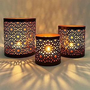 Handcrafted Metal <b>Lantern</b> <b>Candle</b> <b>Holders</b> With Gold Mandala Cutout Design Set Of 2 Home Decoration - Product Image 2