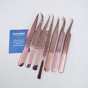 Pince à épiler en acier inoxydable or rose personnalisée extension de cils fibre pointue diamant à 90 degrés durable et durable - Product Image 1