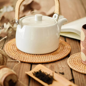 แผ่นรองแก้วกาแฟ แผ่นรองกาน้ำชา ทำจากหวายธรรมชาติ 100% ผลิตในอินเดีย เป็นมิตรต่อสิ่งแวดล้อม ทำด้วยมือ - Product Image 4