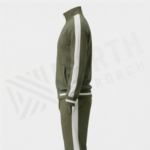 Chándal Verde Oliva para Hombre, Cierre Completo, Cuello Alto, Diseño Deportivo, Bolsillos Laterales, Transpirable, Poliéster y Algodón, Ropa de Otoño - Product Image 3