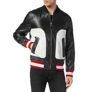 :Mens Genuine Leather <b>Jacket</b> Trendy Windproof Crew Neck Zipper Closure Polyester Lining Winter Handmade Leather <b>Jacket</b> Made - Product Image 1