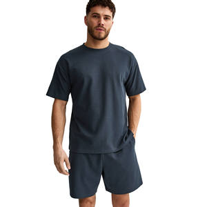 Ensemble T-shirt et short pour homme, motif uni, 100% coton respirant, été, décontracté, avec logo personnalisé - Product Image 1