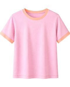 Ensemble de détente rose pour femme, t-shirt à manches courtes et short avec bordure contrastante pêche, tenue deux pièces en mélange de coton doux et respirant - Product Image 1