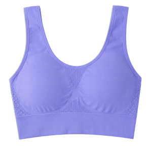 Sujetador deportivo sin costuras para mujer, sin aros, copa 3/4, espalda cruzada, color liso, de secado rápido, transpirable, tejido, con soporte, para yoga, gimnasio, ropa deportiva, OEM ODM - Product Image 4