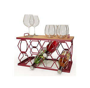 Modern Geometric Metal Wine <b>Rack</b> With Wooden Top For <b>Bottle</b> <b>Storage</b> And Glass Modern geometric wine <b>rack</b> Metal wine <b>bottle</b> hold - Product Image 3