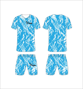Ensemble d'uniformes de football personnalisés sublimés, bleu camouflage, col en V, tissu respirant, maillot de football à manches courtes pour hommes, ensemble de shorts - Product Image 1