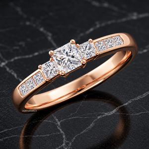 แหวนเพชรทรงปรินเซสคัทสุดหรู 3 เม็ด ประดับเพชรด้านข้าง ทอง 10K 14K 18K เงิน 925 935 ของขวัญวันครบรอบแต่งงาน - Product Image 1