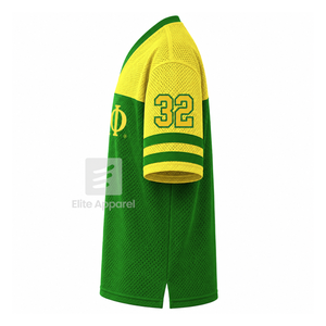 Camiseta personalizada Chi Eta Phi Sorority con cuello en V, bloques de color verde y amarillo, manga corta, estilo casual para mujer, de malla de poliéster. - Product Image 4