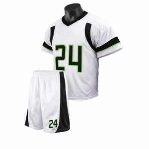 Conjunto de Camiseta de Fútbol Blanca con Cuello en V y Número 24, Ribete Negro y Verde, Malla Transpirable, Manga Corta, Pantalones Cortos con Cintura Elástica, Unisex para Adultos - Product Image 1