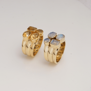 Rainbow Moonstone Multi Stone Statement <b>Ring</b> Gold Plated Sterling Silver <b>Brass</b> Handmade Designer Gemstone <b>Ring</b> For Women Gift - Product Image 3