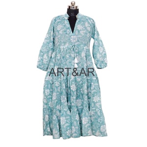 ชุดเดรสยาวทรงเอไลน์ปักลายดอกไม้สีฟ้าของผู้หญิงชุดเดรสยาวลำลองลายดอกไม้สีฟ้าสไตล์ทันสมัยแต่งระบายเป็นธรรมชาติ - Product Image 1