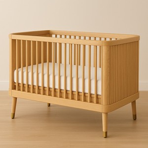 Lit bébé en bois naturel avec commode TPF-BC-R1, ensemble de meubles de chambre d'enfant en bois massif, emballage plat KD, OEM ODM Vietnam - Product Image 1