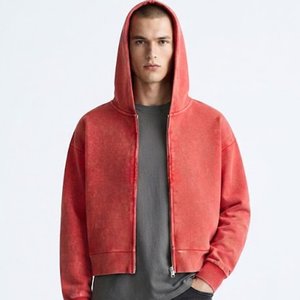 Nouveau sweat-shirt à capuche zippé rouge pour homme, coupe classique, décontracté, pour l'automne, 100 % coton, en molleton tricoté, couleur unie - Product Image 1