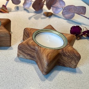 Porte-bougie en bois en forme d'étoile, fait à la main, en bois naturel, décoration d'intérieur - Product Image 4