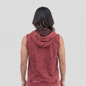 Chaleco con capucha y cremallera de estilo vintage con estampado sólido para mujer, sin mangas, lavado ácido, oversize, 100% poliéster y algodón, tops con capucha lavados. - Product Image 2