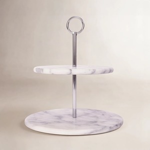 ฐานวางเค้กหินอ่อนทรงกลมพร้อมแกนสแตนเลสและห่วงจับ - Product Image 3