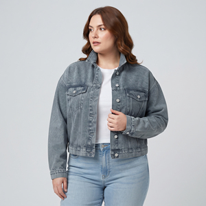 Plus Size Fashion Wear <b>Denim</b> <b>Crop</b> <b>Jackets</b> Women Outwear Washed <b>Denim</b> Trucker <b>Crop</b> <b>Jacket</b> Women's - Product Image 4
