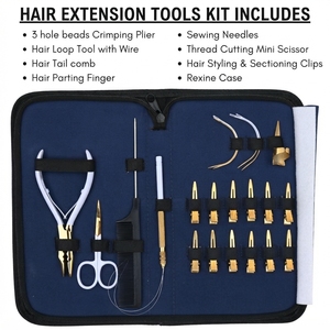 Kit Profesional de Herramientas para Extensiones de Cabello: Alicates de Microperlas, Alicates de Eliminación, Cortador de Queratina, Tijeras de Gancho, Clips - Product Image 2