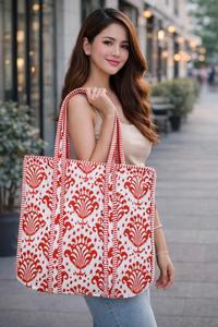 กระเป๋าโท้ทใบเล็กพิมพ์ลายบล็อกสำหรับผู้หญิง กระเป๋าถือสำหรับช้อปปิ้ง ไปเที่ยวทะเล ใช้ในชีวิตประจำวัน กระเป๋าถือแบบอินเดียดั้งเดิม สวยงาม หรูหรา - Product Image 3