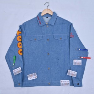<b>Mens</b> Light Blue Denim Racer <b>Jackets</b> Turn-Down Collar Embroidered Letter Logo Left Sleeve Casual Autumn Wear <b>Bike</b> Racer <b>Jackets</b> - Product Image 5