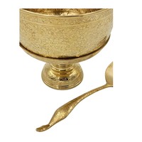 Bol thaïlandais traditionnel en laiton de 8 pouces avec piédestal et ensemble de louche gravée
