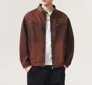Blouson Bomber Polaire Homme Col Montant Décontracté Coupe Droite Coton Lavé Respirant Style Vintage Automne avec Détails Coupés à l'Avant - Product Image 2