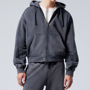 Fabricant de sweats à capuche zippés personnalisés pour hommes, en molleton bouclette lourd 460 g/m², coupe ample et courte, épaules tombantes - Product Image 1