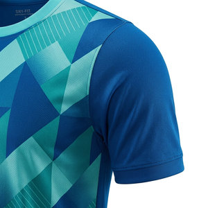 Conjunto de Camiseta de Fútbol para Hombre, Azul con Estampado Geométrico, Manga Corta, Poliéster que Absorbe la Humedad, Cuello Redondo, Ajuste Atlético para Todas las Temporadas - Product Image 5