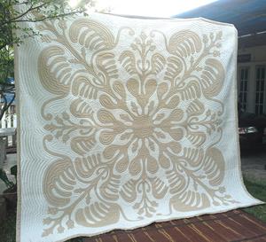 Custom Hawaiian Applique Cotton Bedspread With Hand Quilting Island Tropical Pattern Heirloom Bedding For <b>Queen</b> California King - Product Image 4