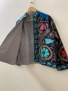 Indian Cotton Suzani Embroidery Winter <b>Jacket</b> Breathable Floral Pattern Coat with Knitted Processing - Product Image 2