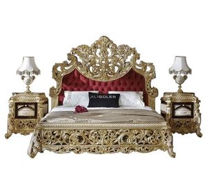Oferta Especial: Juego de Dormitorio de Lujo Nelligan Royal Classic Gold con Cabecera Tapizada en Rojo y Estructura de Cama de Madera Maciza Tallada - Product Image 3
