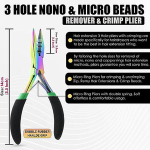Pince à cheveux 3 trous pour extensions capillaires, micro-anneaux, perles, liens – Kit d'extension capillaire en acier inoxydable, design best-seller - Product Image 2