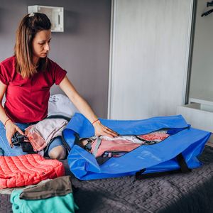 4 contenitori in plastica blu resistenti e riutilizzabili, borse portaoggetti multiuso con cerniera per traslochi - Product Image 6