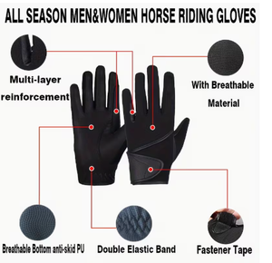 All Season Men Women Horse Riding Gloves PU Leather Breathable Anti Skid Grip With Elastic Band And Fastener Tape Premium Riding - Product Image 5