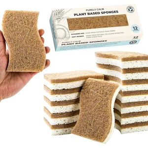 Éponges à vaisselle en cellulose végétale naturelle, double face, pour ustensiles de cuisine antiadhésifs, paquet de 12 - Product Image 1