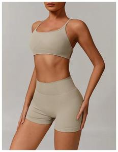 Women fitness wear plus size quick dry breathable yoga set high support sports bra with <b>shorts</b> - Product Image 4